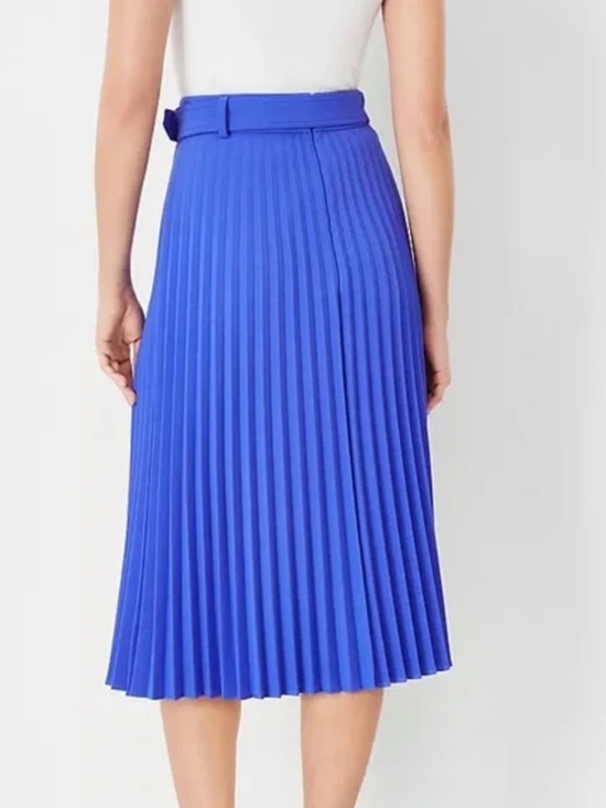 Ann Taylor Belted Pleated Midi Skirt In Cobalt Blue Sz 8 - Picture 4 of 9